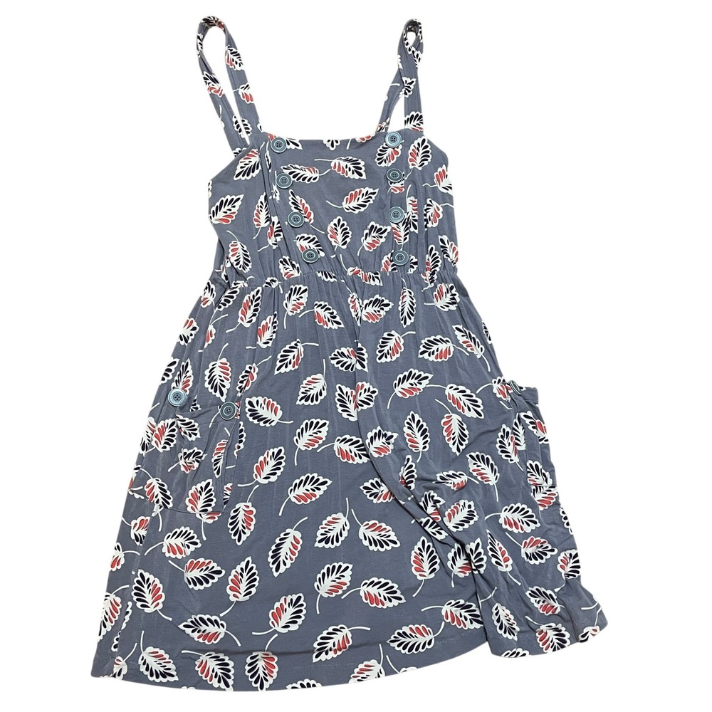 Little Yellow‎ Button Anthro Women's XL Gray Leaf Print Empire Waist Tank Dress